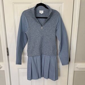 Sundays Textured Blue Long Sleeve sweater and cotton Dress